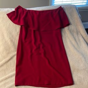 Ladies off the shoulder lined cocktail dress.